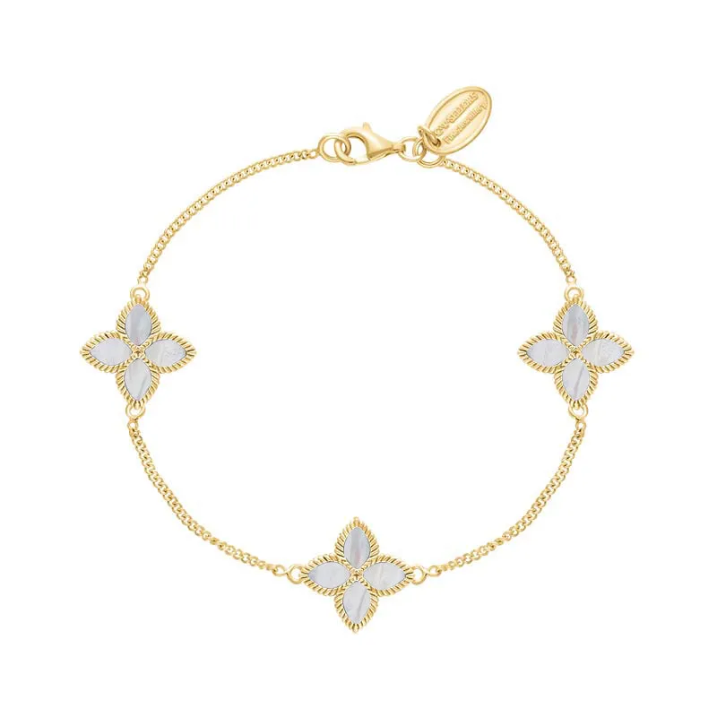 18ct Yellow Gold White Mother of Pearl Eden Marquise Flower Bracelet