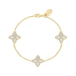 18ct Yellow Gold White Mother of Pearl Eden Marquise Flower Bracelet