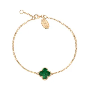 9ct Rose Gold Malachite Bloom Four Leaf Clover Ball Edge Chain Bracelet