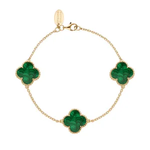 9ct Rose Gold Malachite Bloom Four Leaf Clover Ball Edge Chain Bracelet