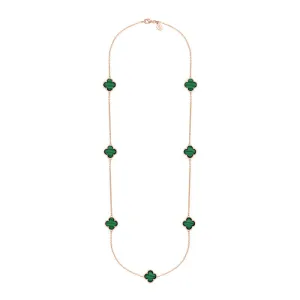 9ct Rose Gold Malachite Bloom Four Leaf Clover Ball Edge Long Necklace