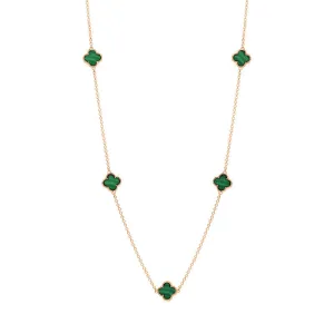 9ct Rose Gold Malachite Bloom Four Leaf Clover Ball Edge Necklace