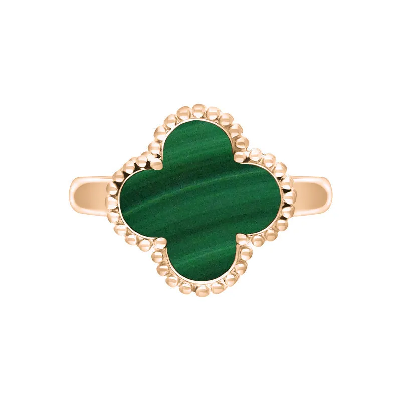 9ct Rose Gold Malachite Bloom Four Leaf Clover Ball Edge Ring