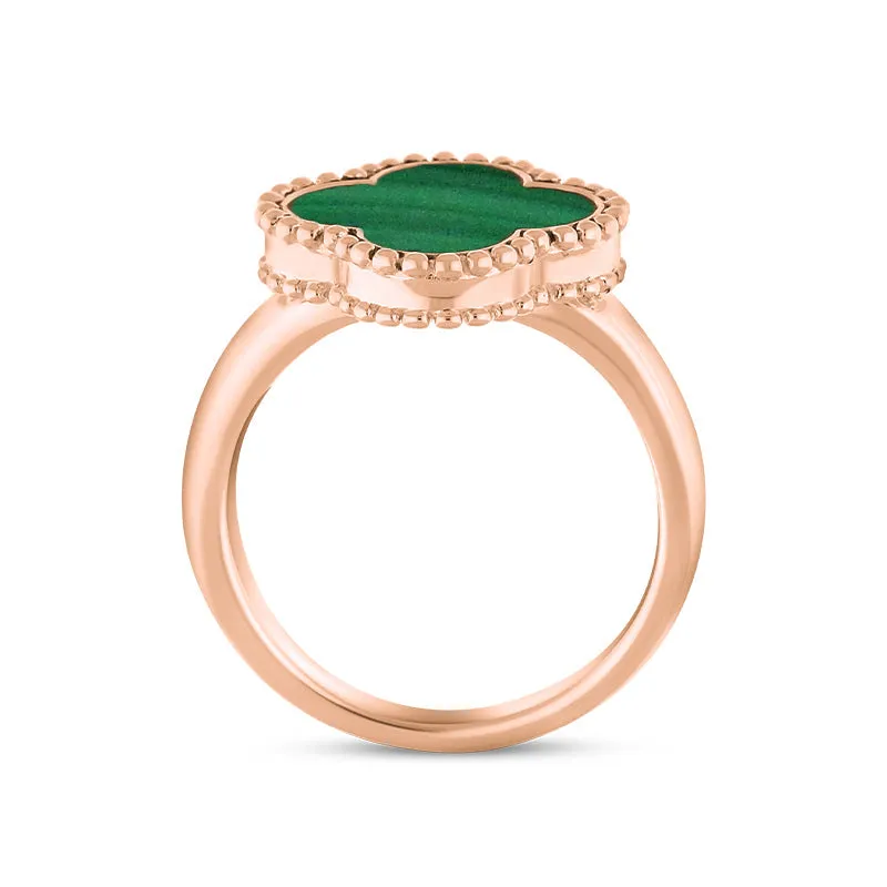 9ct Rose Gold Malachite Bloom Four Leaf Clover Ball Edge Ring