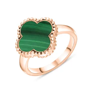 9ct Rose Gold Malachite Bloom Four Leaf Clover Ball Edge Ring