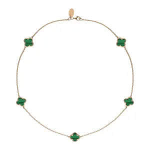 9ct Rose Gold Malachite Bloom Four Leaf Clover Necklace