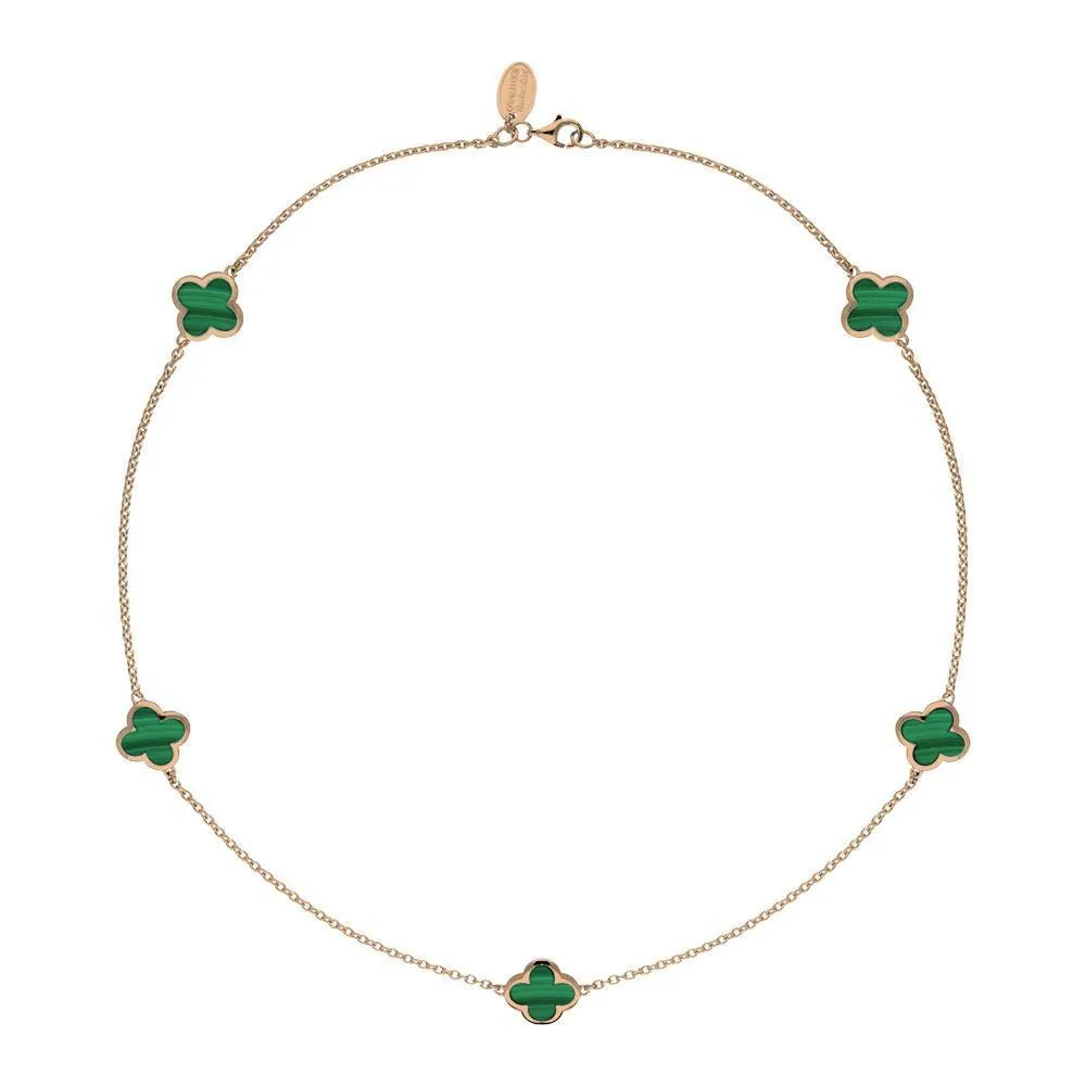 9ct Rose Gold Malachite Bloom Four Leaf Clover Necklace