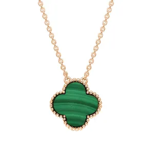 9ct Rose Gold Malachite Bloom Large Four Leaf Clover Ball Edge Chain Necklet