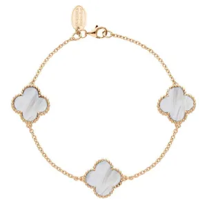 9ct Rose Gold White Mother of Pearl Bloom Four Leaf Clover Ball Edge Chain Bracelet