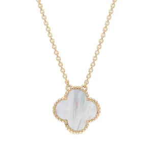 9ct Rose Gold White Mother of Pearl Bloom Large Four Leaf Clover Ball Edge Chain Necklet