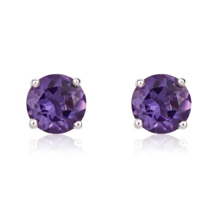 9ct White Gold Amethyst 5mm Round Claw Set Stud Earrings