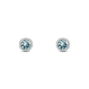 9ct White Gold Aquamarine 3mm Round Rub Over Set Stud Earrings