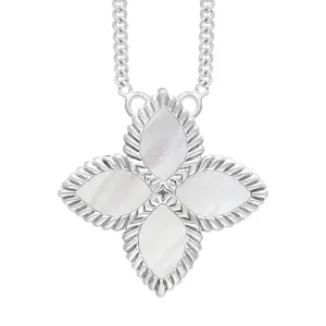 9ct White Gold White Mother of Pearl Eden Large Marquise Flower Necklace