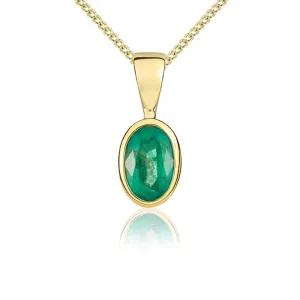 9ct Yellow Gold Emerald 6x4mm Oval Rub Over Set Pendant