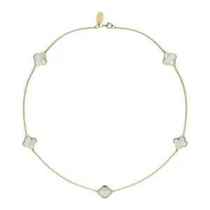 9ct Yellow Gold White Mother of Pearl Bloom Four Leaf Clover Necklace