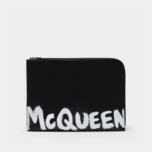 A4 Zip Pouch in Black Leather