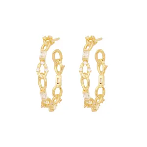 Baguette Chain Gold Vermeil Hoops w. Zirconia