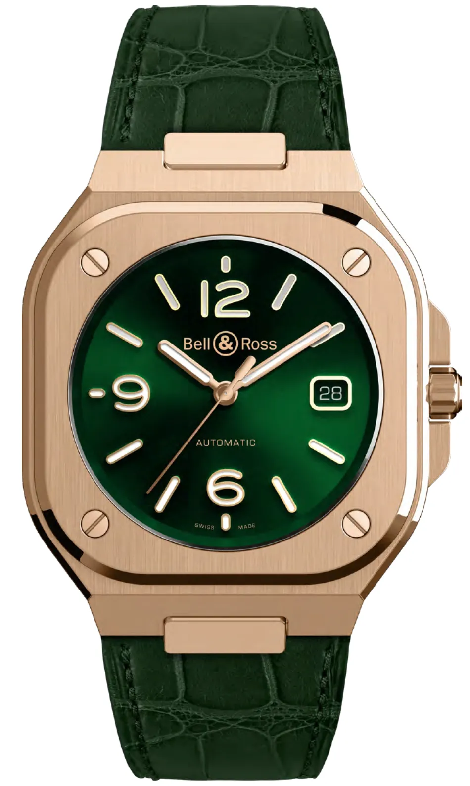 Bell & Ross BR 05 Auto Green Gold Alligator Watch