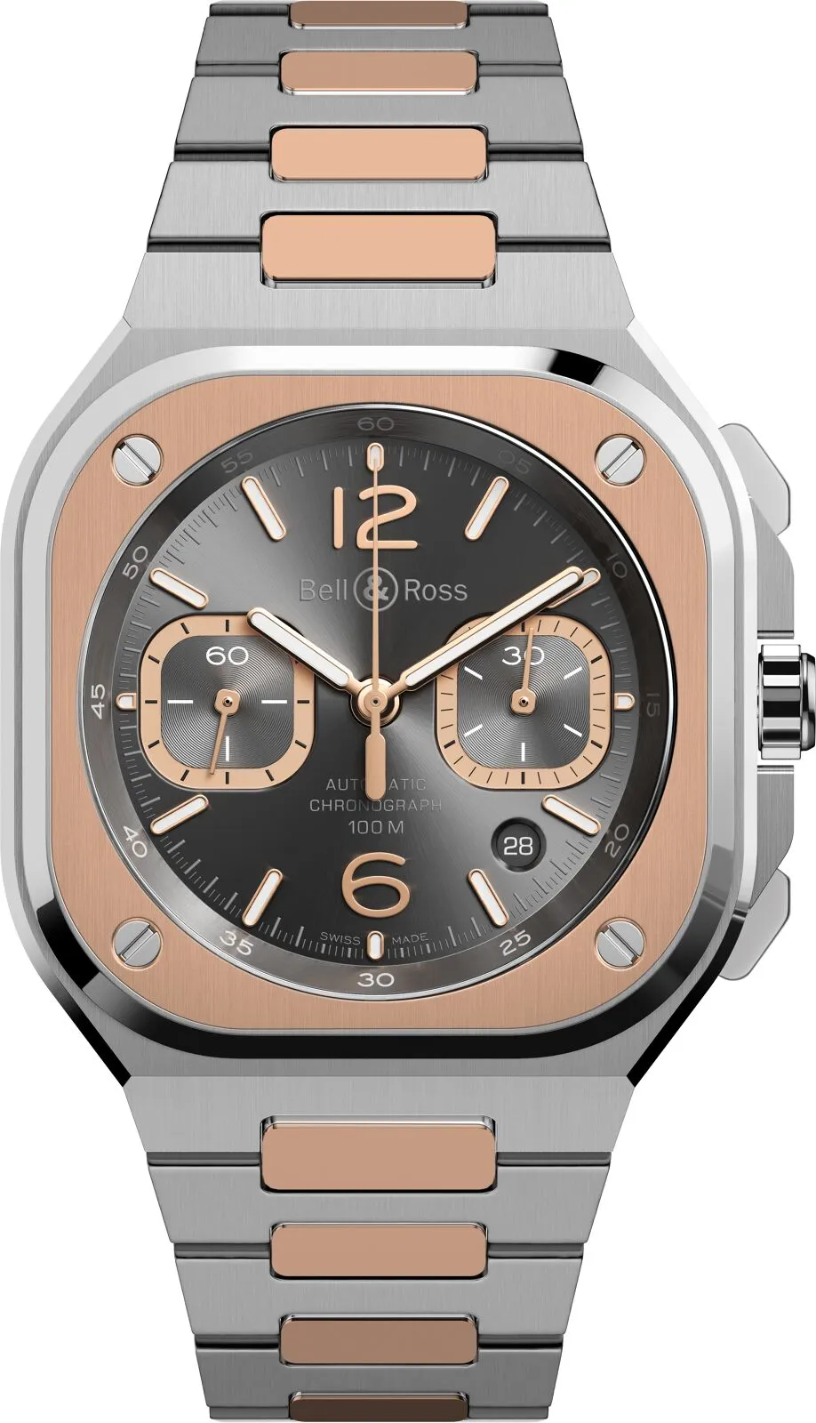 Bell & Ross BR 05 Chrono Grey Steel Gold Bracelet Watch