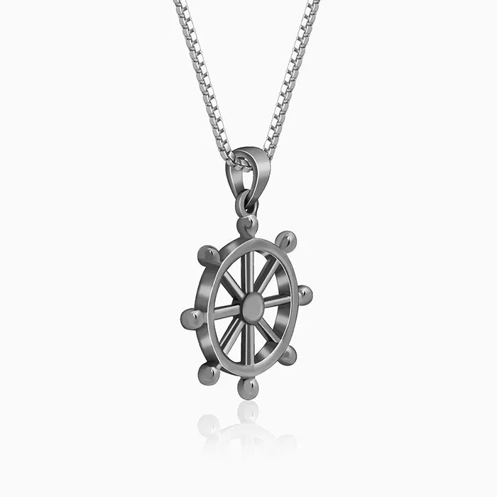Black Rhodium Time Wheel Pendant With Box Chain For Him Giva