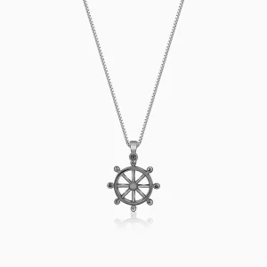 Black Rhodium Time Wheel Pendant With Box Chain For Him Giva