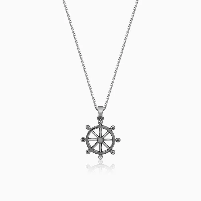 Black Rhodium Time Wheel Pendant With Box Chain For Him Giva