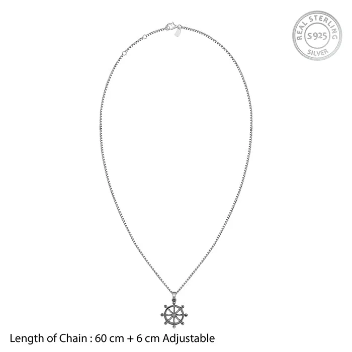 Black Rhodium Time Wheel Pendant With Box Chain For Him Giva