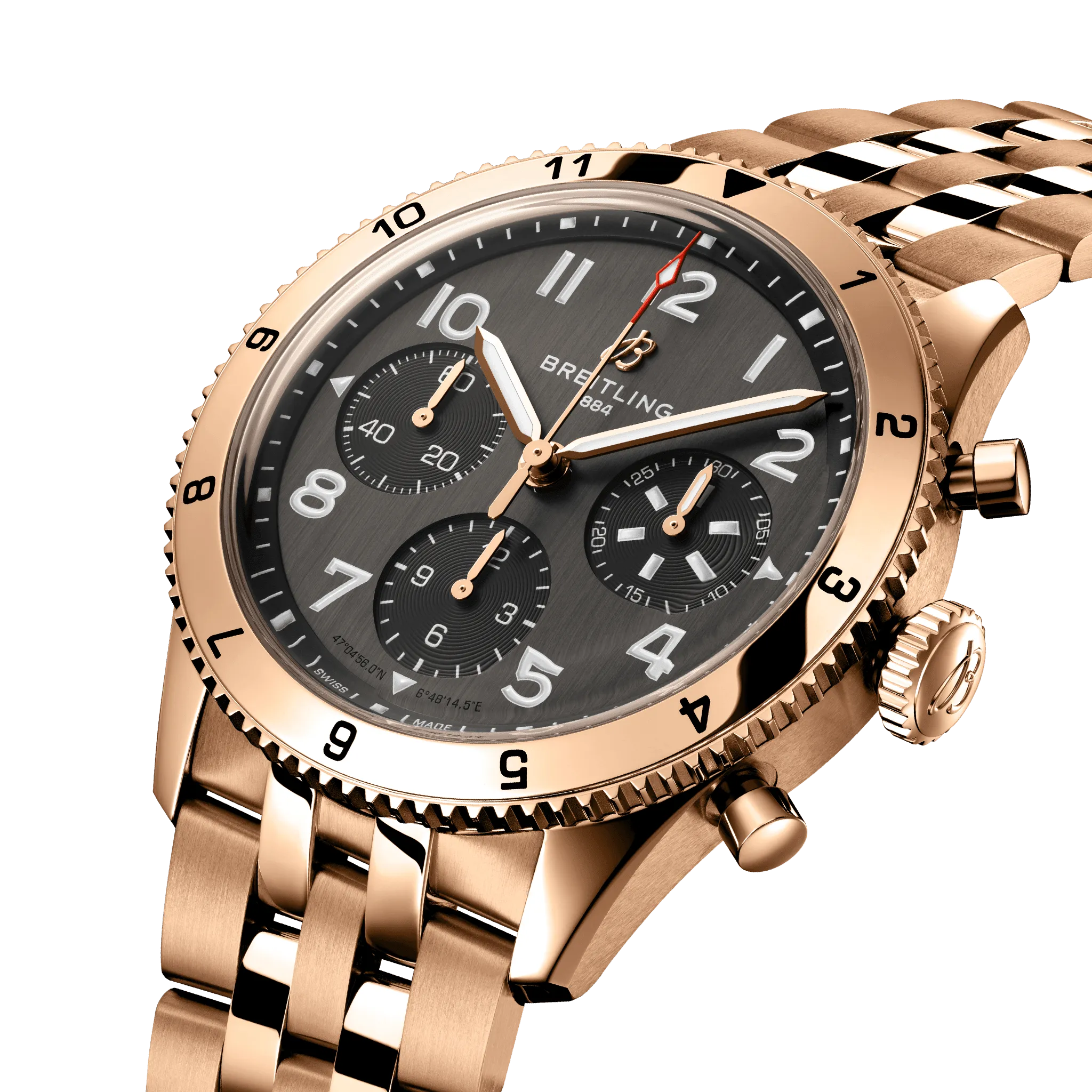 Breitling Classic AVI 42 P-51 Mustang Red Gold Bracelet Watch
