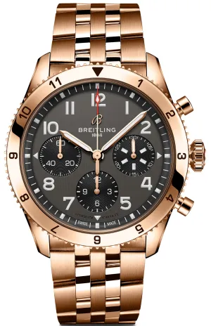 Breitling Classic AVI 42 P-51 Mustang Red Gold Bracelet Watch