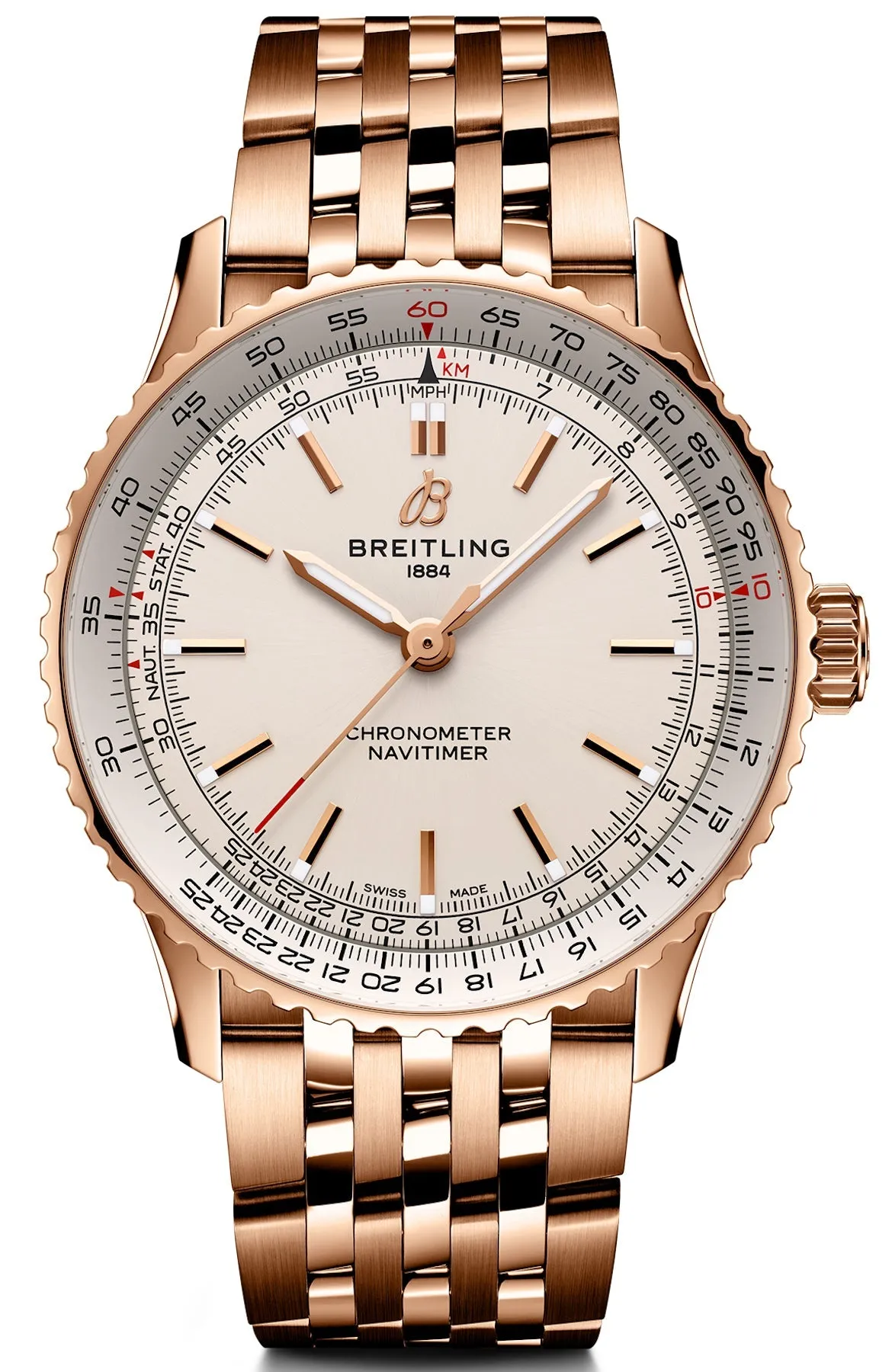Breitling Navitimer Automatic 41 18k Red Gold Bracelet Watch