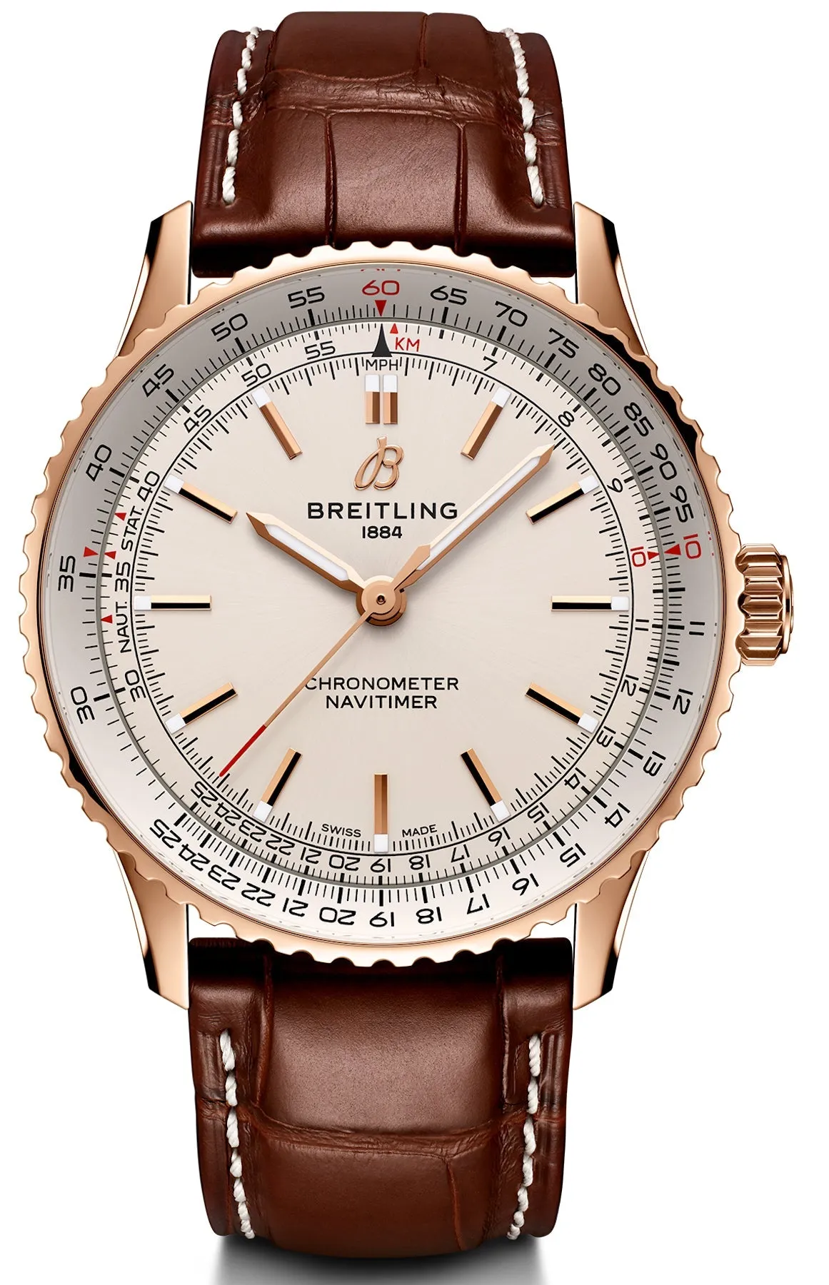 Breitling Navitimer Automatic 41 18k Red Gold Leather Watch