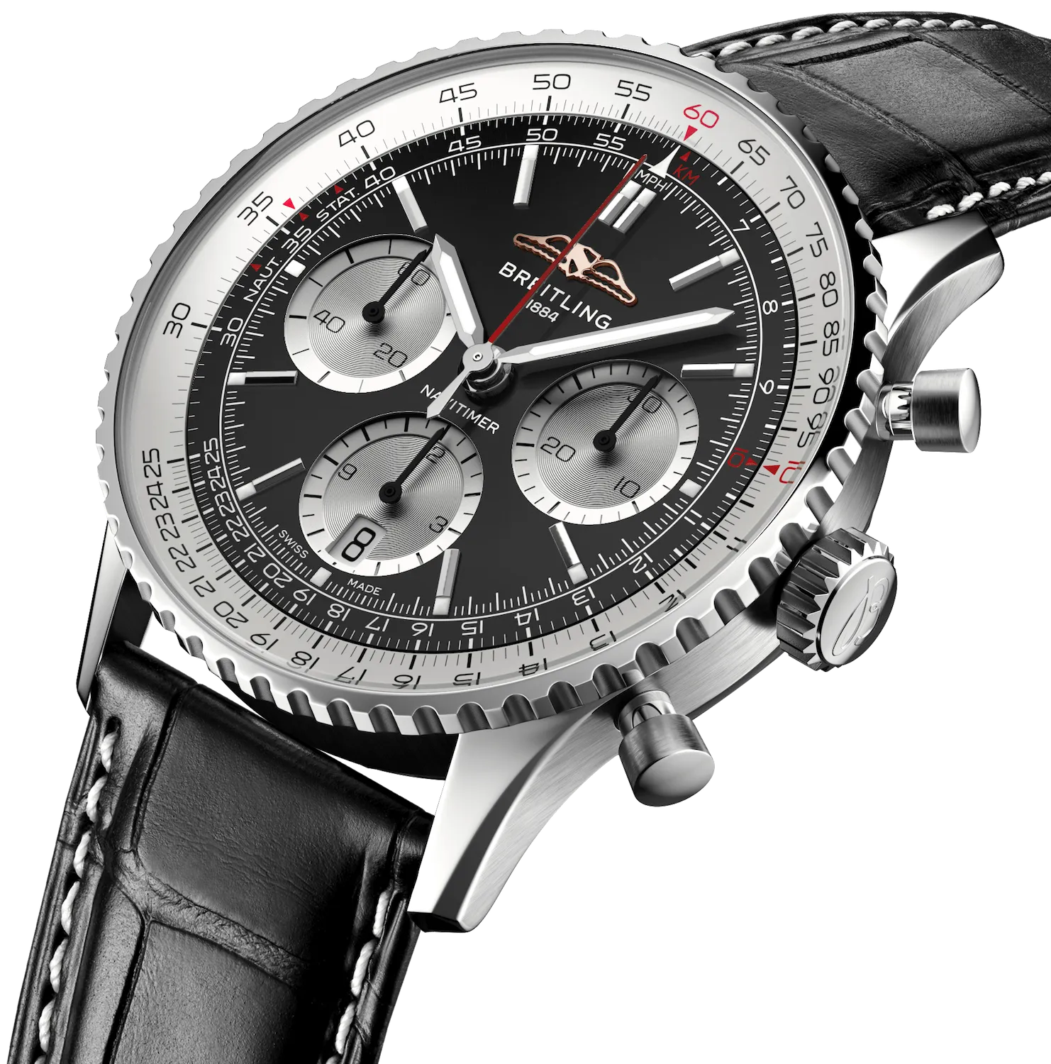 Breitling Navitimer B01 41 Black Croc Folding Clasp Watch