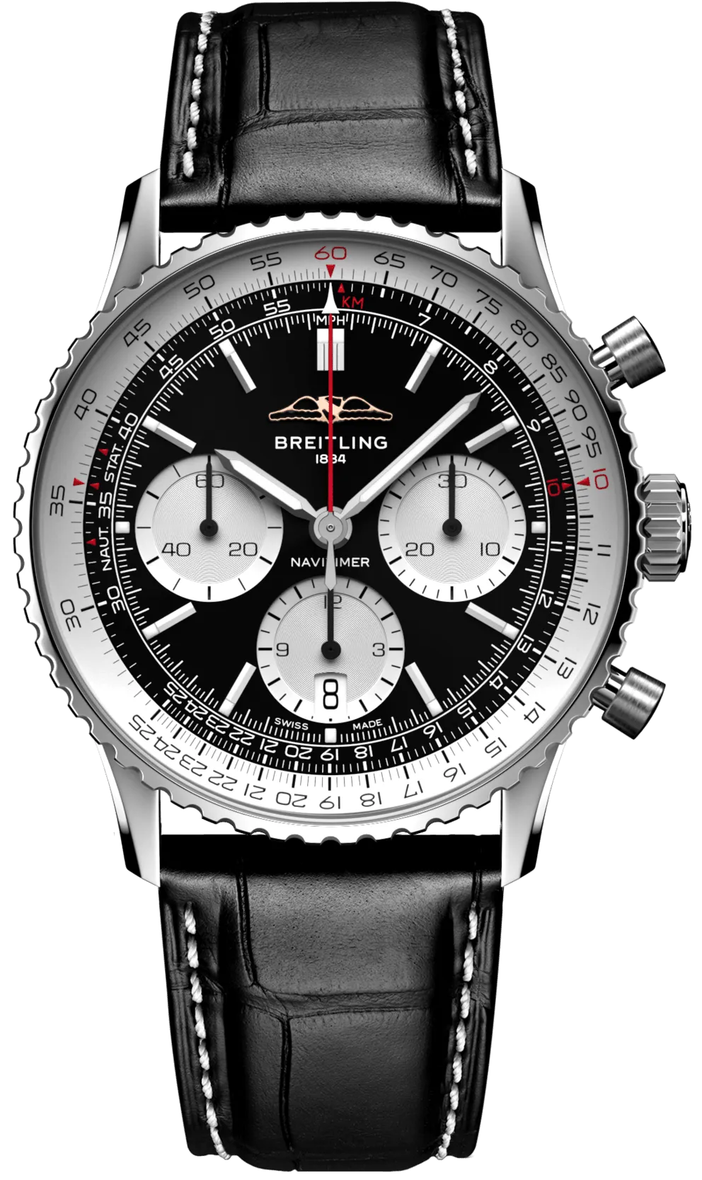 Breitling Navitimer B01 41 Black Croc Folding Clasp Watch