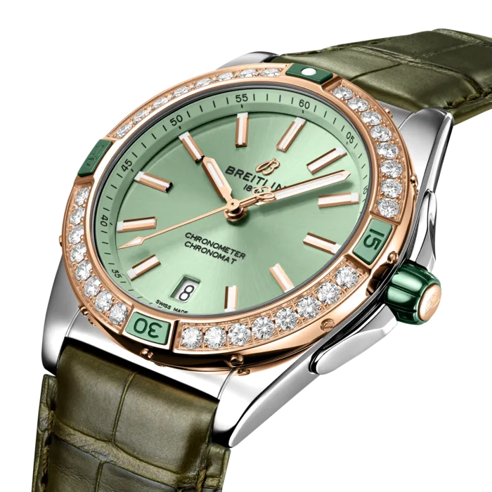 Breitling Super Chronomat Automatic 38 Mint Green Alligator Watch