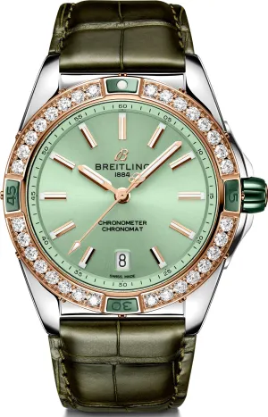 Breitling Super Chronomat Automatic 38 Mint Green Alligator Watch