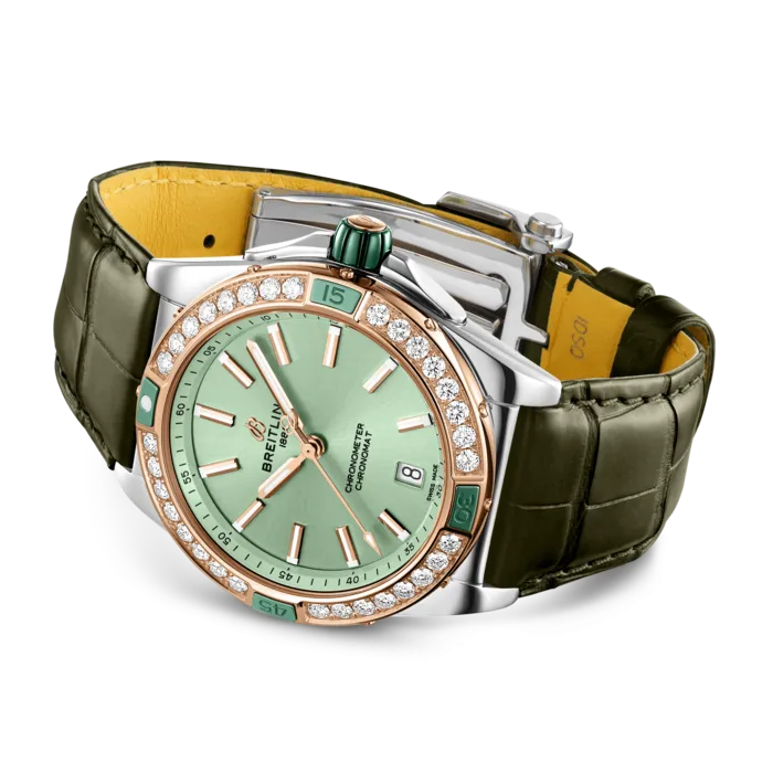 Breitling Super Chronomat Automatic 38 Mint Green Alligator Watch
