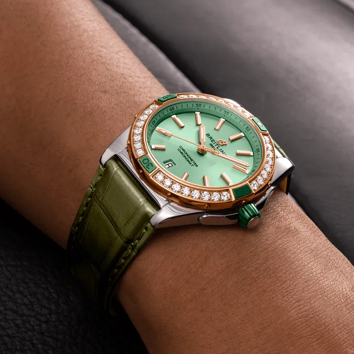 Breitling Super Chronomat Automatic 38 Mint Green Alligator Watch