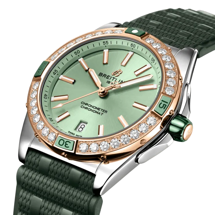 Breitling Super Chronomat Automatic 38 Mint Green Rubber Watch