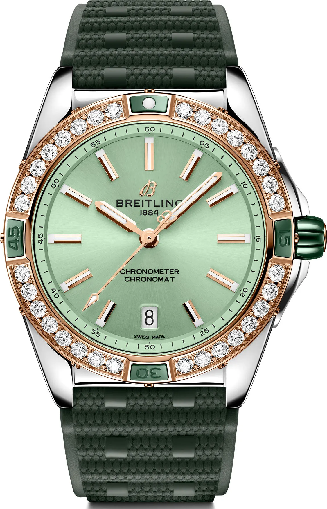 Breitling Super Chronomat Automatic 38 Mint Green Rubber Watch