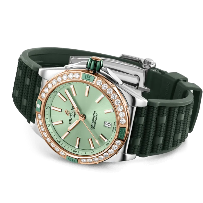Breitling Super Chronomat Automatic 38 Mint Green Rubber Watch