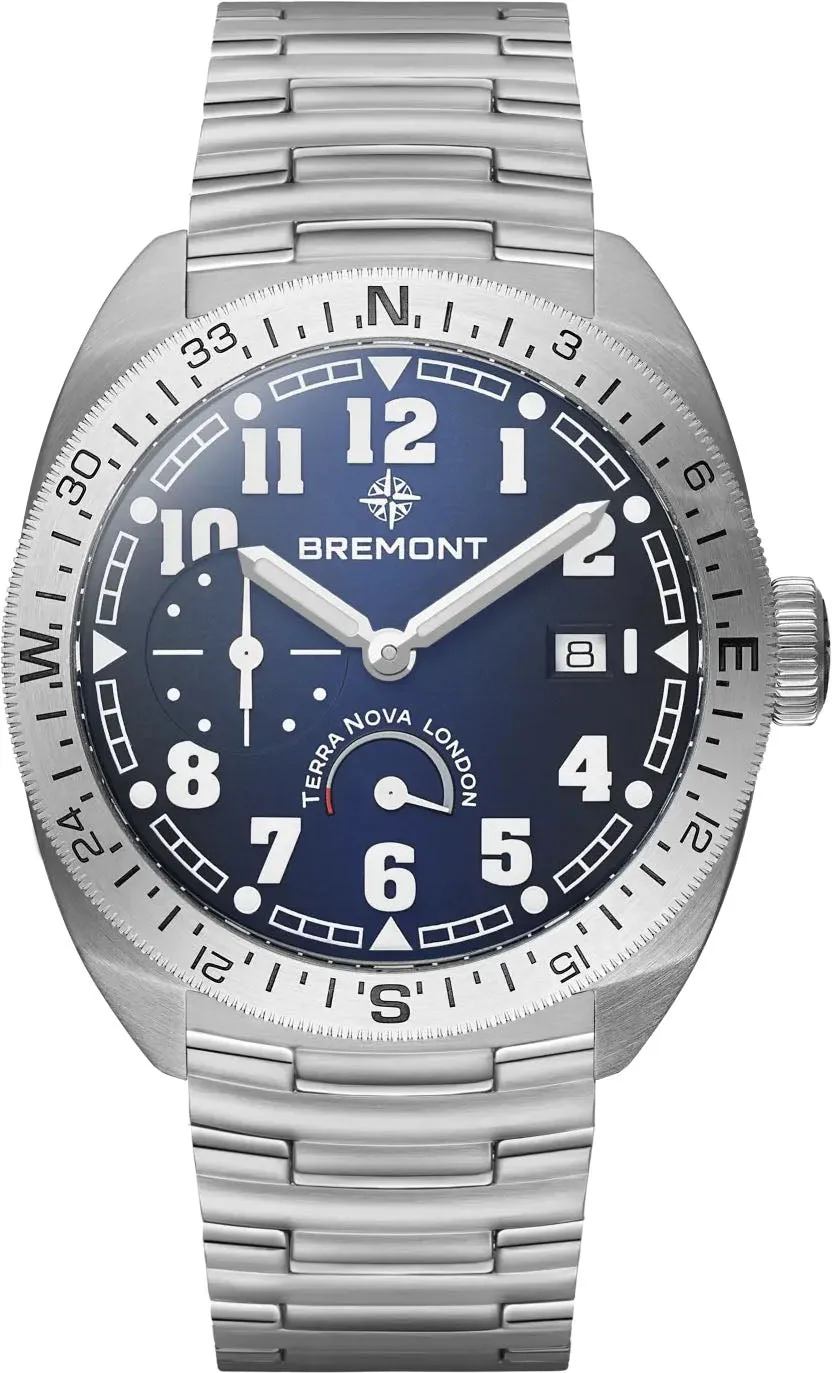 Bremont Terra Nova 40.5 Turning Bezel Power Reserve Blue Bracelet Watch