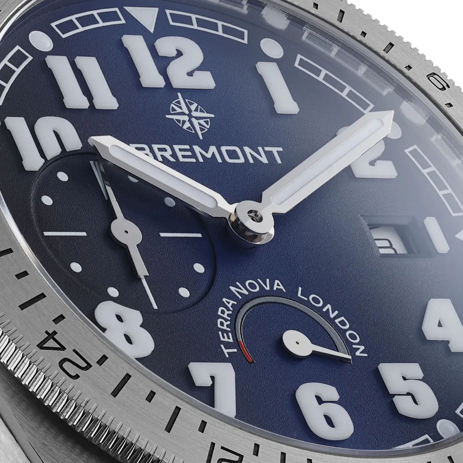 Bremont Terra Nova 40.5 Turning Bezel Power Reserve Blue Leather Watch