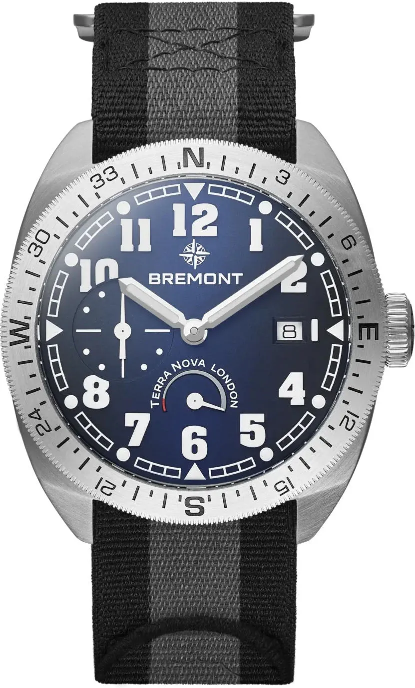 Bremont Terra Nova 40.5 Turning Bezel Power Reserve Blue Nato Watch