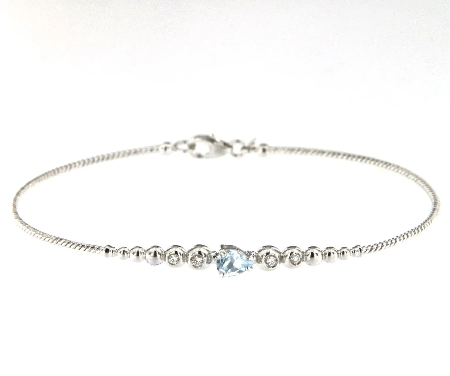 Bubble 18K White Gold Bracelet w. Diamonds & Light Blue Aquamarine