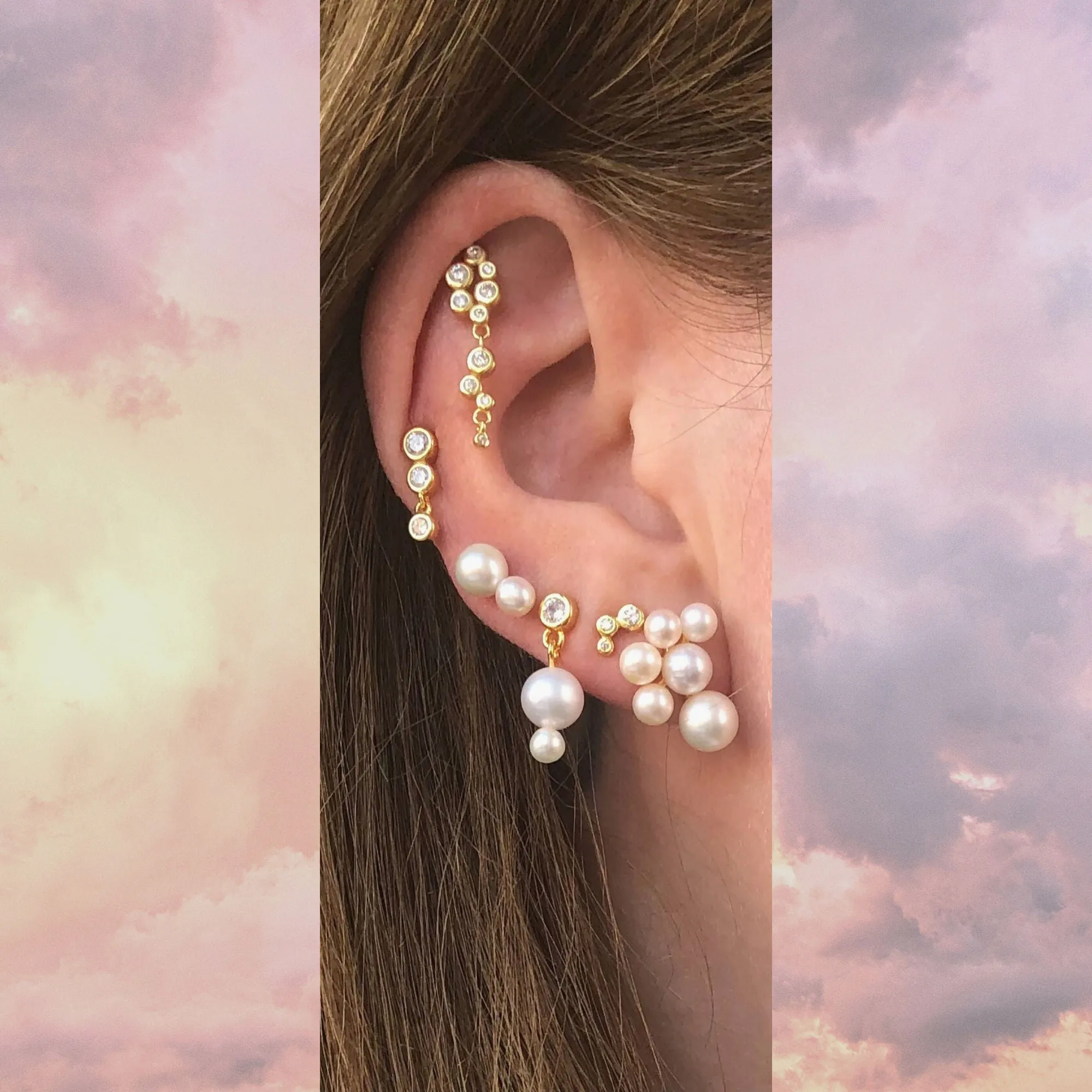 Cascade 18K Gold Plated Stud w. Zirconia