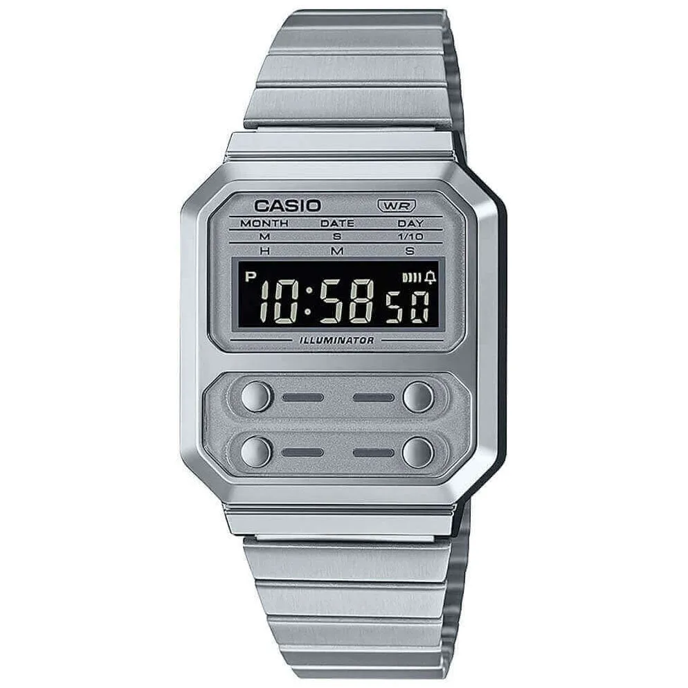 Casio Vintage Unisex Silver Watch A100WE-7BEF