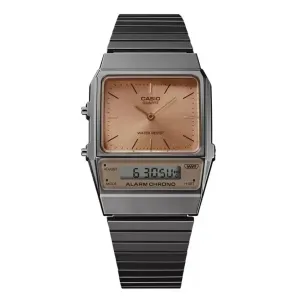 Casio Watch Vintage IP Grey Dual Time Steel Flat Link AQ-800ECGG-4ADF