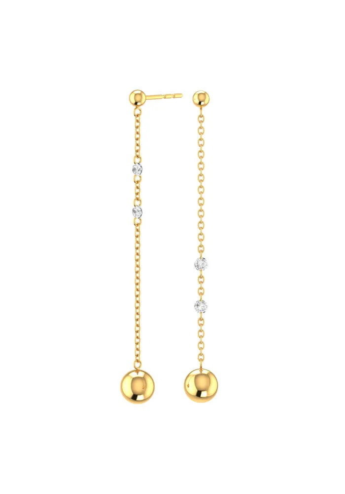 Chain Cascade Nude 18K Gold Earrings w. Lab-Grown Diamonds