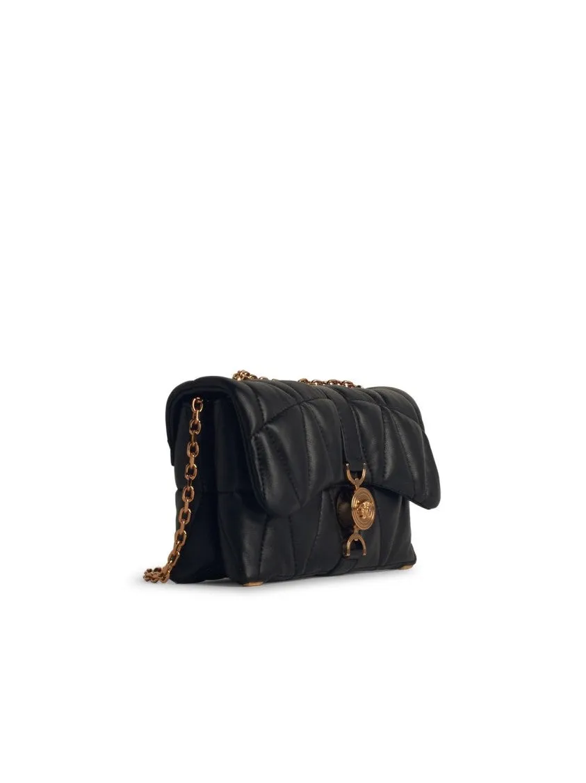 'Cleio' Small Black Leather Crossbody Bag