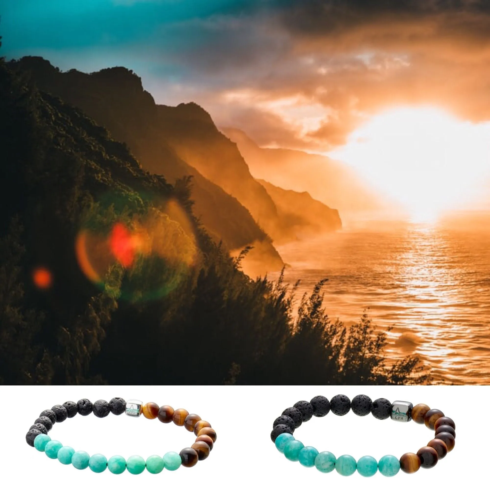 ColorUp Waikiki (6mm) Silver Bracelet w. Amazonite & Tiger's Eye